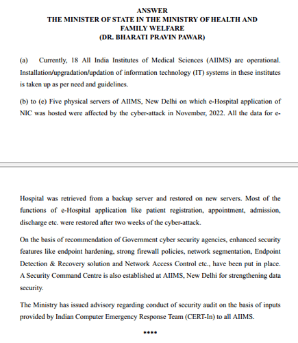 AIIMS Cyber Attack Answer