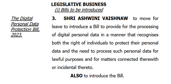 DPDPB, 2023 Introduction as per LOB_03.08.2023